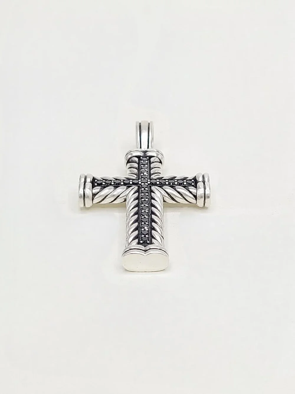 David Yurman Large Chevron Cross Pendant w/ Pavé Black Diamonds - 41.5mm